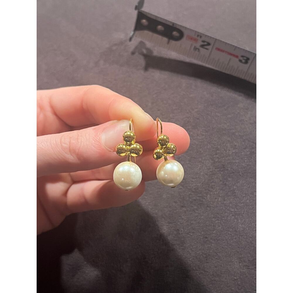Vintage 80s Faux Pearl and Gold Plated Dangle Costume Jewelry Earrings